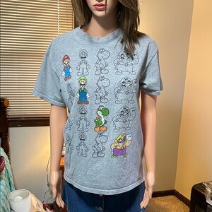 Super Mario Character Grid Gray Tee M